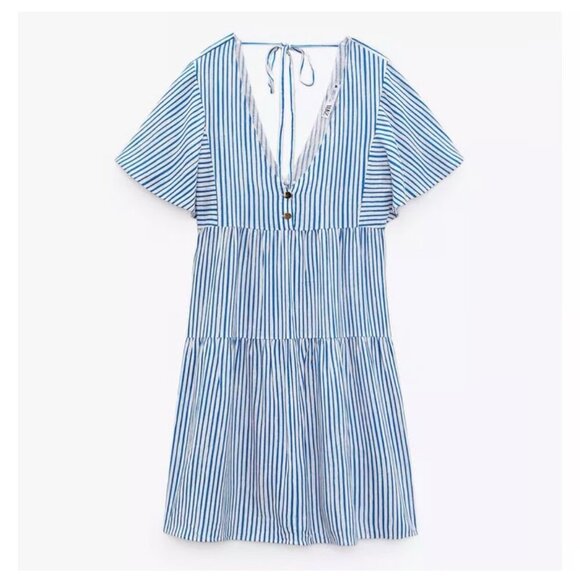 Zara Striped Linen Blend Tier Dress Size XS - Picture 2 of 9